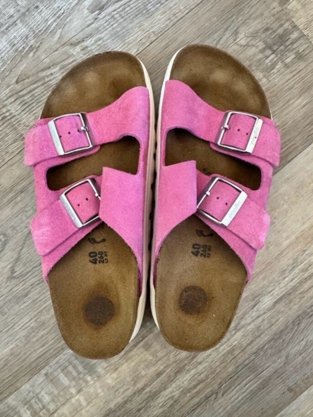 Papillio Birkenstock Arizona Platform Sandals Fuchsia Suede Size 40 US(9-9.5)